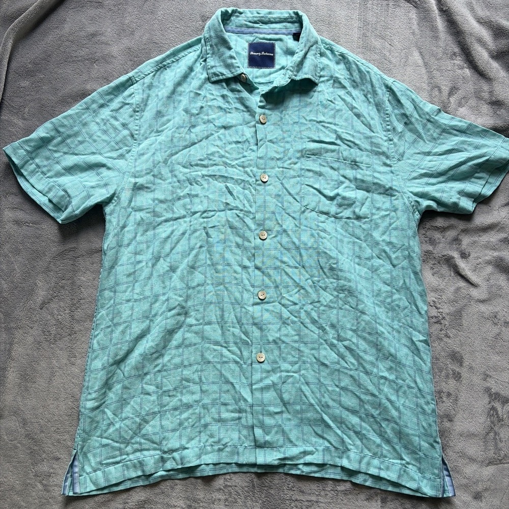 Tommy Bahama‎ Men's Button Down Shirt IslandZone Blue Geometric Silk Blend Large